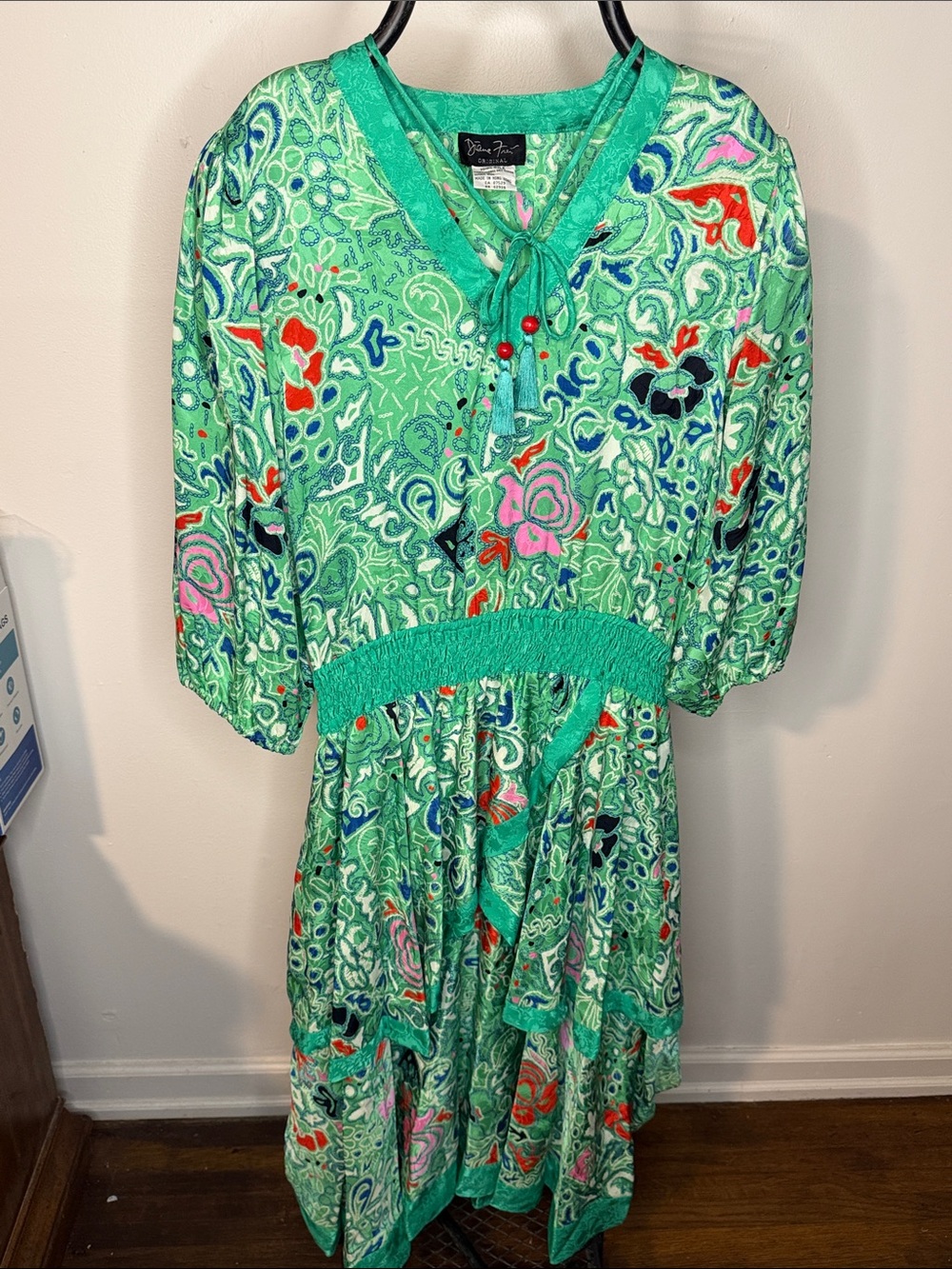 100% Silk Vintage 80s Diane Freis Silk Original Georgette, Boho Print Midi